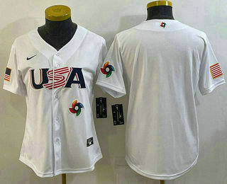 Women%27s USA Baseball Blank 2023 White World Baseball Classic Stitched Jersey